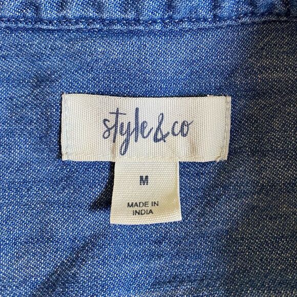 Style & Co. Chambray Boyfriend Shirt Women's Size M Blue Button-Down - Picture 16 of 16